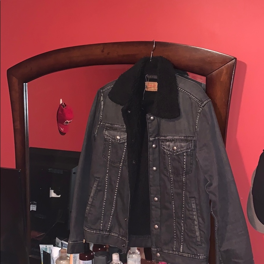 Black wash denim fur jean jacket